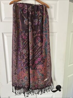 Brown & Gray Paisley Pashmina Head Wrap Scarf Fringe